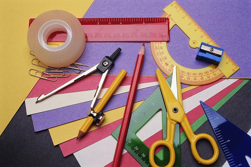 triangle, line, compass, scissors